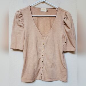 Nation LTD Beige Snap Gathered Sleeves Blouse. Size Large